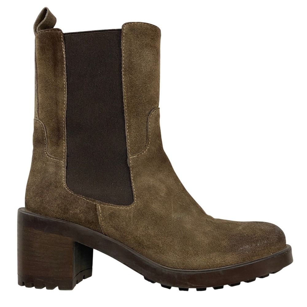 Emanuele Crasto Brown Suede Chelsea Boots Italy Lug Sole Block Heel EU 37